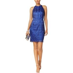 Adrianna Papell Cobalt Blue Guipere Lace Halter Cocktail Dress Size‎ 16